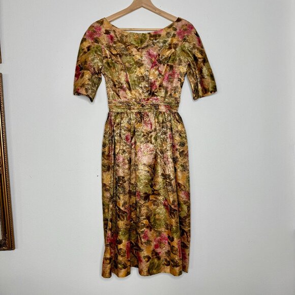 NATHALIE SLOCUM | Vintage 1950s Brocade Dress in Gold - XS - Picture 1 of 9
